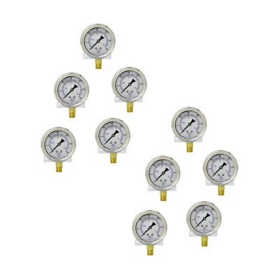 10 PACK LIQUID FILLED PRESSURE GAUGE 0-30 PSI, 2.5" FACE, 1/4" LOWER MOUNT WOG - Image 1 of 4