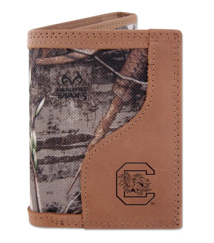 South Carolina Gamecocks Tri-fold Realtree Max-5 Camo & Leather Wallet USC Cocks Cover