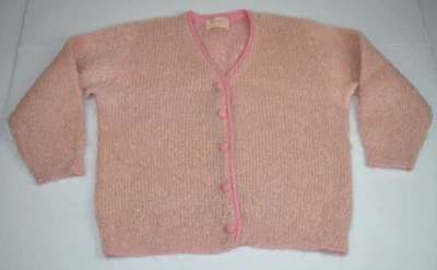 Vintage Mohair Cardigan Sweater Sheridan Size M 60s Pink Fuzzy Cobain Special - Image 1 of 4