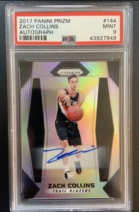 Zach Collins PSA 9 MINT 2017-18 Panini Prizm Silver Auto RC #144 Blazers