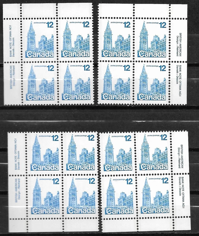pk03006:Stamps-Canada #714 Parliament 12 cent Plate 1 Block Set-MNH - Image 1 of 1