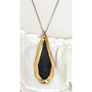 Antik Art Deco 14K Gold Filled Vergoldet Schwarz Träne Anhänger Kette Halskette - Bild 1 von 10