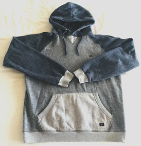 QUICKSILVER Men/Youth- Gray/Blue Pullover Hoodie (LG) Logo, Pocket, Fleece Lined - Picture 1 of 11