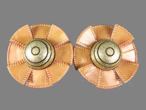 VTG Retro Funky CELLULOID COAT CLOAK CLASP Pink Pearlized GLITTER Flower Round - Picture 1 of 7