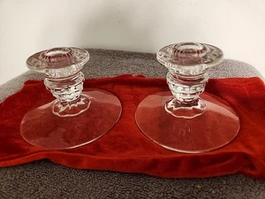 Vintage American Fostoria Clear Glass Candlestick Candle Holders Set 1960s - Picture 1 of 4