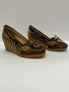 Sperry TopSider Wedge Women 8 Plaid Preppy Beach Dock Coastal - Picture 1 of 9