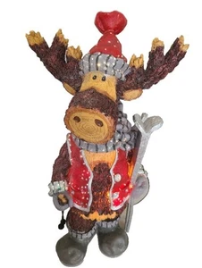 19" Glasfaser Farbwechsel Baumstamm Elch Skifahrer Weihnachtsdeko Figur Dezember - Bild 1 von 14