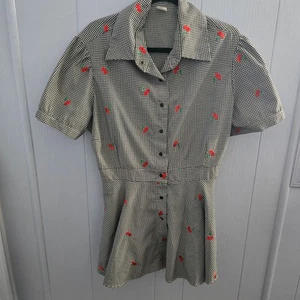 Hemet Cherry Gingham Button Front Top Size 3X – Rockabilly, Pinup, Cottagecore - Picture 1 of 7