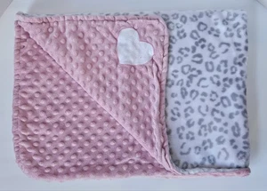 Okie Dokie Gray Leopard Cheetah Baby Blanket White Heart Pink Minky Dots Lovey - Picture 1 of 7