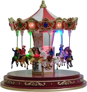Giostra Villaggio di Natale Decorazione Musicale Multicolore con Luce LED - Foto 1 di 11