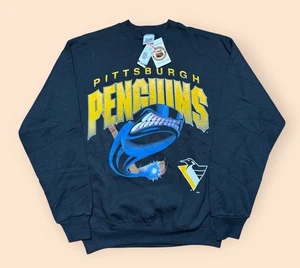Vintage Pittsburgh Penguins 1990s Crewneck Sweatshirt Deadstock Large Black Vtg - Picture 1 of 4
