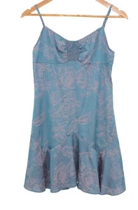 Mini Abito Raso Orlo Increspato Floreale Y2K Babydoll Fata Blu Rosa Estivo Taglia S - Foto 1 di 10