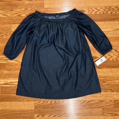 NUEVO CON ETIQUETAS Polo Ralph Lauren Talla 12 Índigo Túnica Top Blusa 100% Algodón Fuera del Hombro Foto 1 de 4