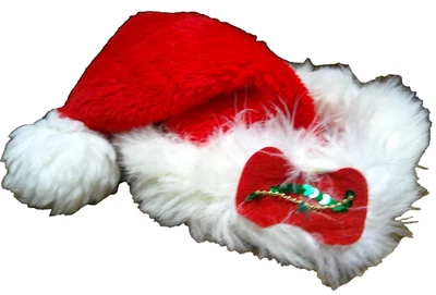 Gorra roja de felpa de Santa NAVIDAD blanca ribete de piel sintética - 14x10 de colección sombrero de vacaciones 1030 Foto 1 de 4