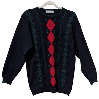 Marks & Spencer's Lana de Cordero Argyle Pull Over Suéter Abuelo Cuello Redondo EU 38/8 Foto 1 de 4