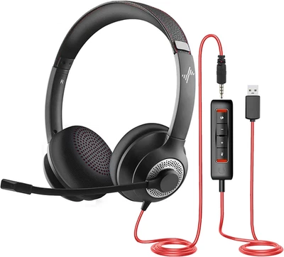 USB Headset with Microphone for PC, On-Ear Computer Laptop Headphones with Noise - Image 1 of 4