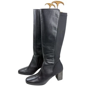 Paul Green Belmont Leather Knee High Tall Black Boots Stretch Size UK 6 US 8 - Picture 1 of 11