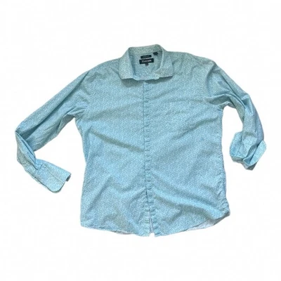 Camisa Stacy Adams Algodón Micro Floral Abotonada Turquesa Talla 18.5 38/39 Foto 1 de 4