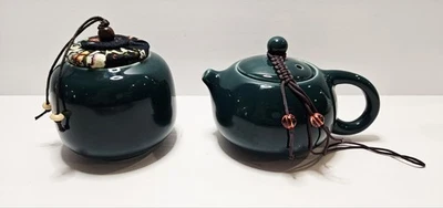 Juego de té de ceremonia de té de kungfu tetera y olla miniatura de cerámica china verde azulado Foto 1 de 4