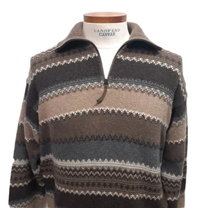 Les Copains Cashmere Mens Sweater 1/4 zip SZ 50 IV brown large fair isle nordic - Picture 1 of 12