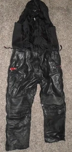 Duratrak Black Leather Snowmobile Biker bibs - Bib PantsMen Medium - Foto 1 di 3