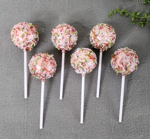 Pink Cake Pop Beaded Christmas Tree Wreath Picks 6" Shatterproof 6 Pc Candy NEW - Picture 1 of 7