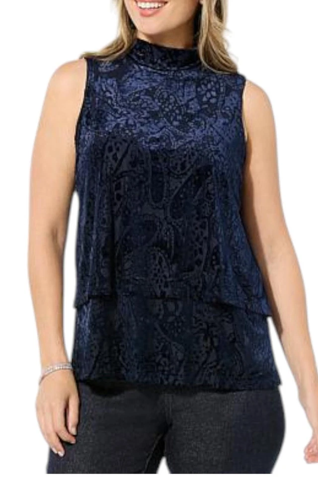 DG2 by Diane Gilman Women's Velvet Mock Neck Easy Tank Navy - Image 1 of 1