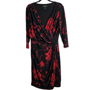 Lauren Ralph Lauren Black and Red Floral Faux Wrap Dress 14W Old Money Mob Wife - Picture 1 of 9