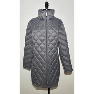 MICHAEL KORS Gris Empacable Relleno Largo Chaqueta Abrigo Bolsillos Cremallera Mujer L - Imagen 1 de 8