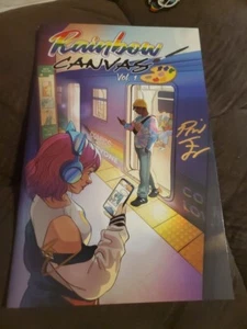 Regenbogen Leinwand, Kat Calamia, Phil Falco signiert mit Pin. - Bild 1 von 5