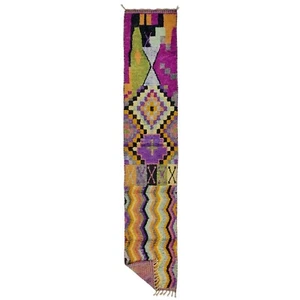 Moroccan Handmade Boujaad Rug 2'4x13'1 Berber Abstarct Purple Wool Tribal Rug . - Picture 1 of 11