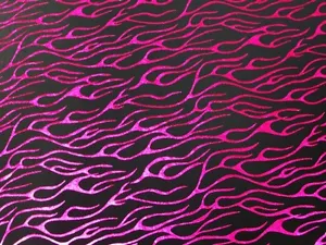 HOT PINK METALLIC FLAMES SPANDEX FABRIC - Picture 1 of 1