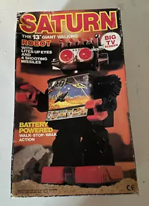Vintage 80s KAMCO SATURN ROBOT 13" with big screen lites-up eyes 4 missiles - Picture 1 of 13