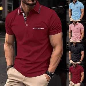 Mens Short Sleeve Polo Shirts Casual Muscle Fit Golf Work Designer T Shirt Tops - Picture 1 of 18