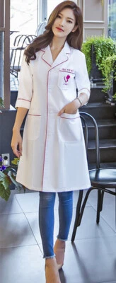Women Nurse Female Doctor Dress Beautician Lab Half Sleeve Coat Work Clothes - Image 1 of 4