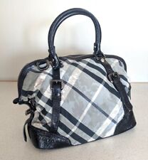 Authentic Burberry Beat Check Floral Bag Buckles Patent Leather Tote Nylon