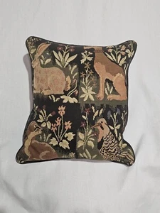 Vintage Tapestry Throw Pillow Forest Animals Dog Rabbit Bird Otter 12"x9" Retro - Picture 1 of 8