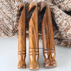 Wooden Ergonomic Crochet Hooks Set of 3 Hooks,Size 30 MM, 25 MM & 20 MM Handmade - Picture 1 of 8