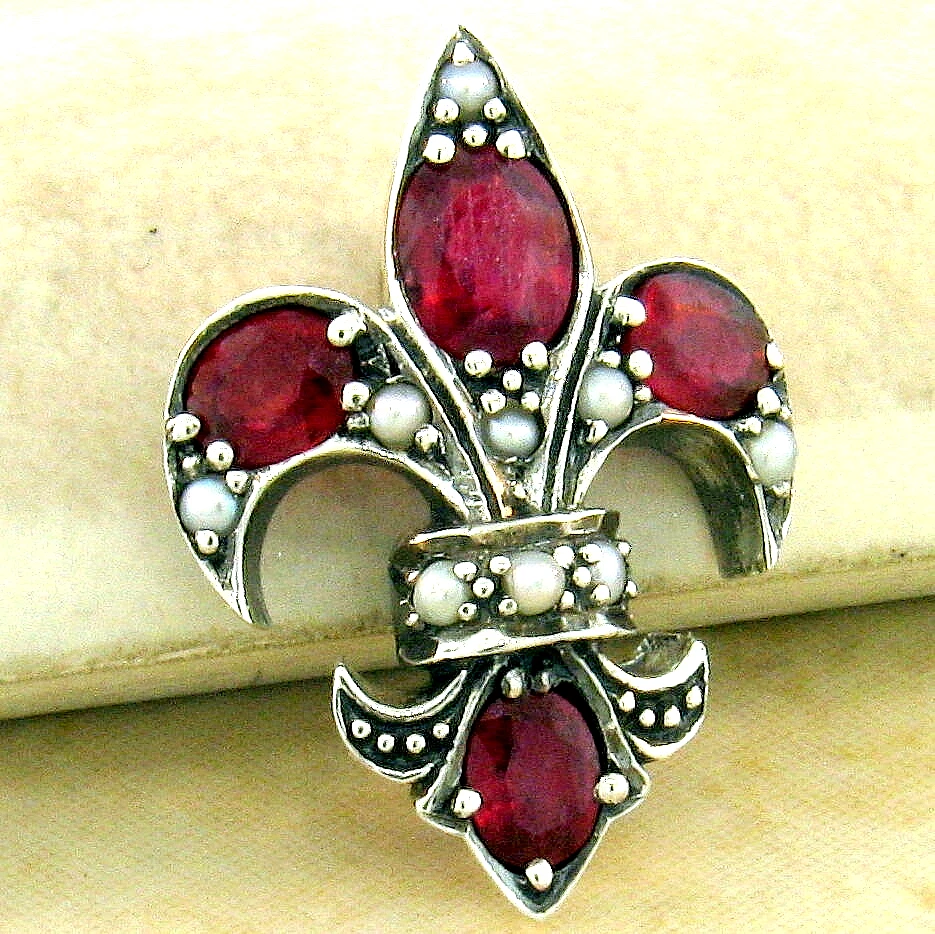 COLGANTE FLOR DE LIS ESTILO ANTIGUO PLATA ESTERLINA 925 PIEDRAS GENUINAS #952 Foto 1 de 1