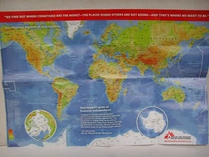 World Map Rand McNally Size 26 x 17 Doctors Without Borders Teacher Education - Picture 1 of 1