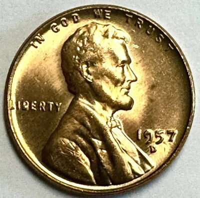 Nice 1957-D Lincoln Cent with Filled Date & B in Liberty    Free US Shipping - Image 1 of 4