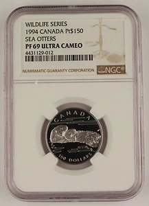 Canada 1994 $150 1/2 Oz Platinum Proof Coin NGC PF69 Wildlife Series Sea Otters  - Picture 1 of 2