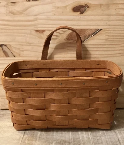 Signed Vintage 1999 Longaberger Hanging Basket  with Leather Strap and Hanger Cover