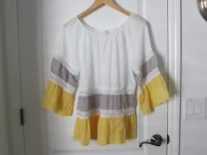 Kaktus MED Boho Colorblock Stufen gelb grau Häkel Akzent Bauern Boho - Bild 1 von 9
