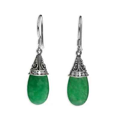 Grüne Jade Ohrringe Echt 925er Silber Tropfen Design Schmuck Hänger SER446 - Bild 1 von 3