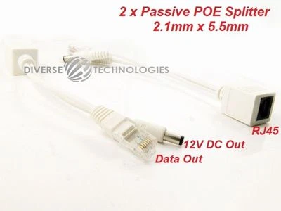 Power Over Ethernet passive splitter 2.1mm x 5.5mm POE Splitter pair ONLY - Image 1 of 2