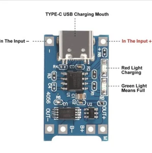 TP4056 USB-C 18650 Li-Ion Lademodul 5V 1A Laderegler Charger Schutzschaltung - Bild 1 von 2