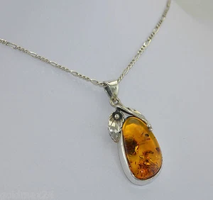 925 Silber-Kette - mit „ Bernstein-Anhänger“ / ca. 50 cm - Picture 1 of 3