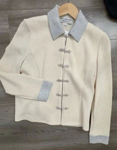 Conjunto Chaqueta Tejida ST JOHN NIGHT Talla 4 Crema Plata Cuello Metálico Brillante - Imagen 1 de 10