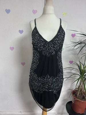 Stunning Sexy Black Sequinned Party Dress Gatsby Style 20’s Flapper Dress Up - Image 1 of 3